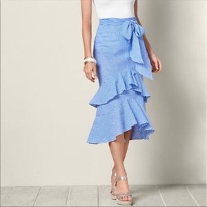 Venus sz 4 blue & white gingham midi ruffle skirt